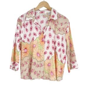 Vintage SunBay Sport Floral Cotton Gauze Button Down Large